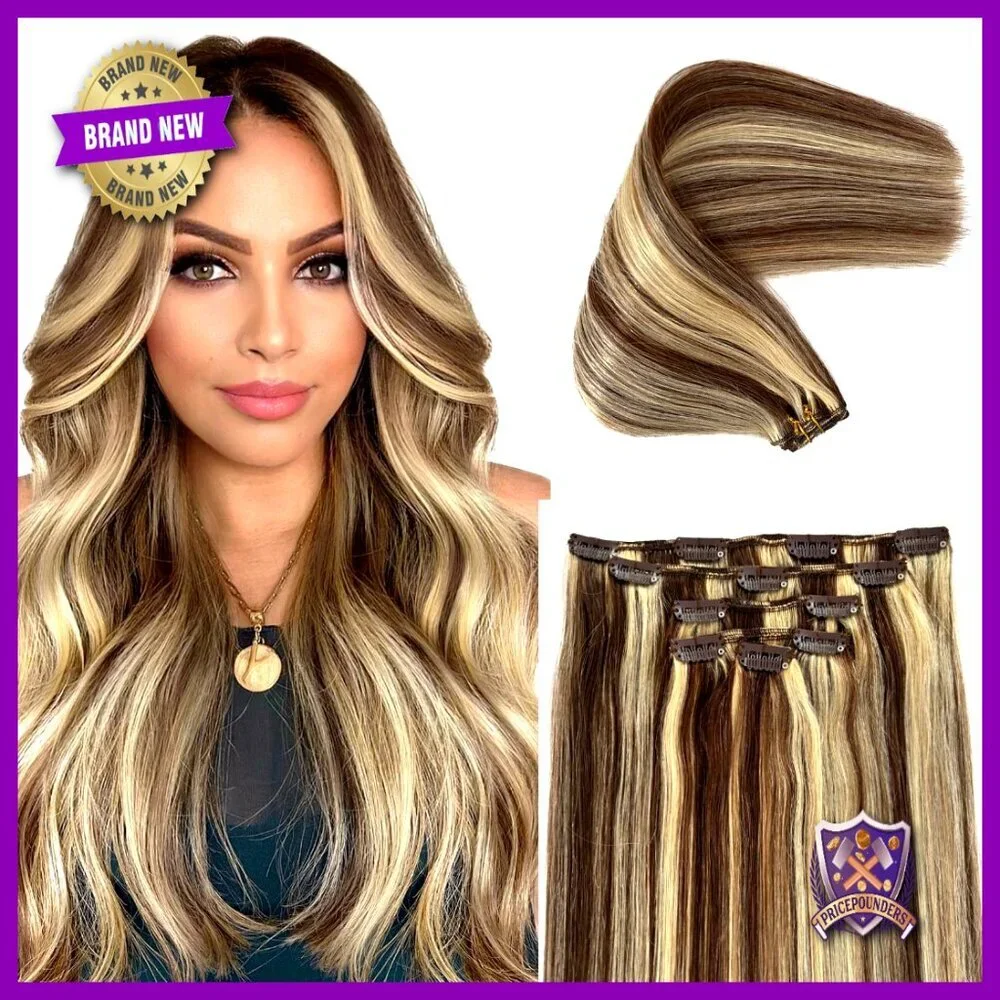 15 Inch Clip-In Human Hair Extensions, Remy Hair, Thick Full Set